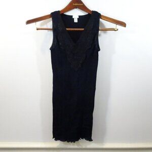 Zimmerli Switzerland Black Tank Top Size Small Lace Trim Vintage Ribbed